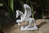 Polished White Marble Pegasus Carving x 1 From Zimbabwe