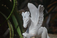 Polished White Marble Pegasus Carving x 1 From Zimbabwe