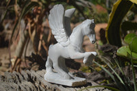 Polished White Marble Pegasus Carving x 1 From Zimbabwe