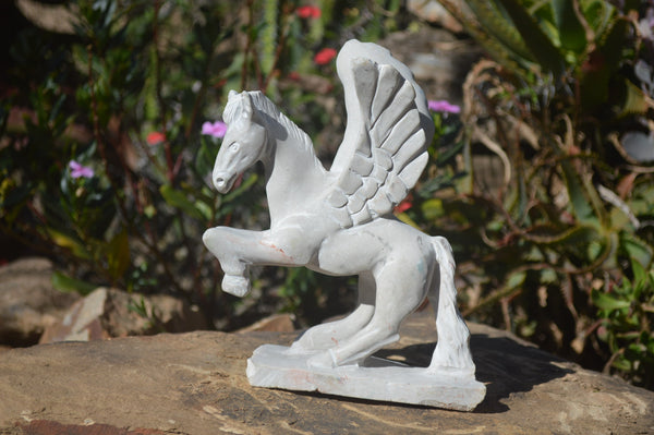 Polished White Marble Pegasus Carving x 1 From Zimbabwe