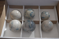 Polished Blue Spotted Spinel Quartz Spheres x 6 From Madagascar