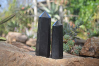 Polished Black Basalt Points  x 3 From Madagascar