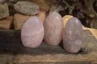 Polished Rose Quartz Standing Free Forms x 3 From Madagascar