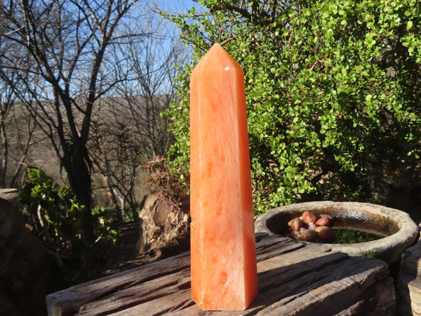 Polished Large Orange Twist Calcite Tower x 1 From Maevantanana, Madagascar