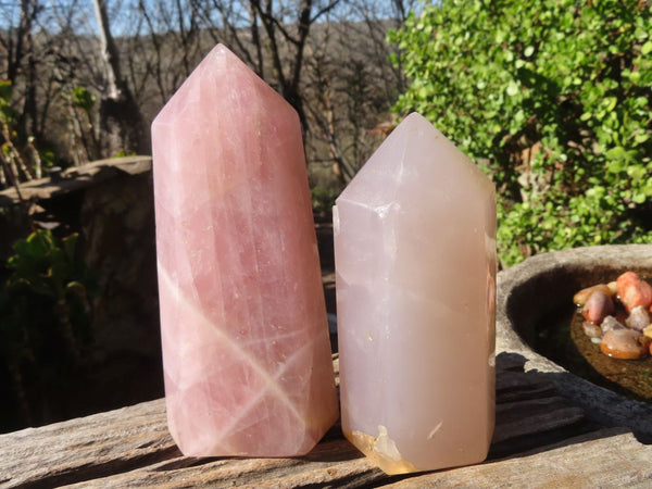 Polished Rose Quartz Points x 2 From Madagascar