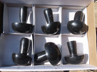 Polished Large Black Basalt Mushrooms x 6 From Madagascar