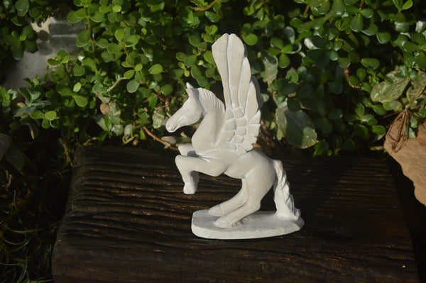 Polished White Marble Pegasus Carving  x 1 From Zimbabwe