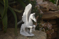 Polished White Marble Pegasus Carving x 1 From Zimbabwe