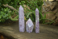 Polished Purple Lepidolite With Peach Moonstone Points  x 3 From Zimbabwe