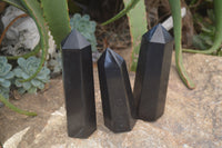 Polished Black Basalt Points  x 3 From Madagascar