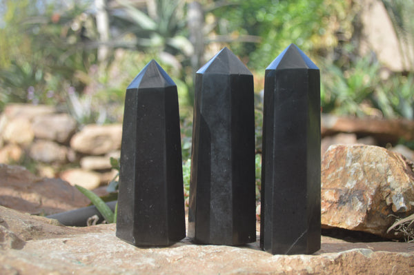 Polished Black Basalt Points  x 3 From Madagascar