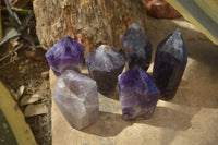 Polished Chevron Amethyst Points x 6 From Zambia