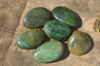 Polished Green Verdite Galet / Palm Stones x 6 From Zimbabwe