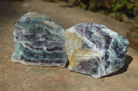 Polished One Side Polished Watermelon Fluorite Pieces  x 6 From Uis, Namibia