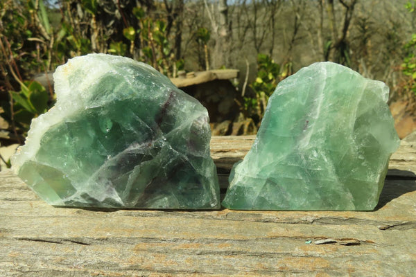 Polished One Side Polished Watermelon Fluorite Pieces  x 3 From Uis, Namibia