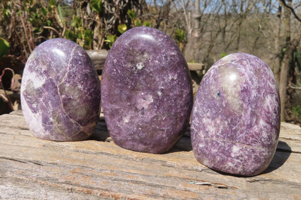 Polished Purple Lepidolite Standing Free Forms  x 3 From Zimbabwe