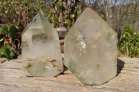 Polished Epidote Quartz Points x 2 From Madagascar