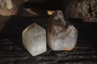 Polished Smokey Window Quartz Points x 2 From Ankazobe, Madagascar