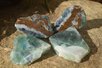 Polished One Side Polished Watermelon Fluorite Pieces  x 4 From Uis, Namibia