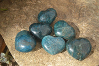 Polished Blue Apatite Hearts  x 6 From Betroka, Madagascar