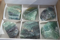 Polished One Side Polished Watermelon Fluorite Pieces  x 6 From Uis, Namibia