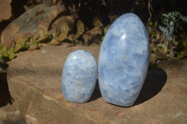 Polished Blue Calcite Standing Free Forms  x 2 From Ihadilalana, Madagascar