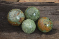 Polished Green Chrysoprase Spheres  x 4 From Madagascar