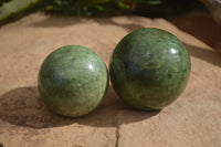 Polished Green Chrysoprase Spheres  x 4 From Madagascar