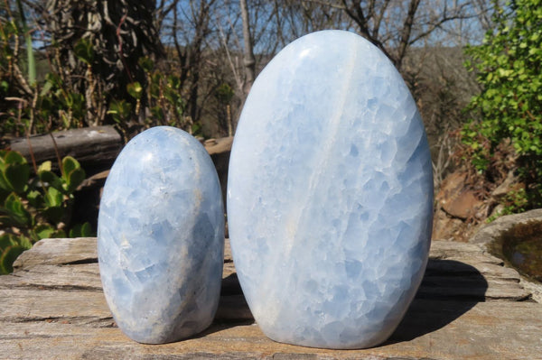 Polished Blue Calcite Standing Free Forms  x 2 From Ihadilalana, Madagascar