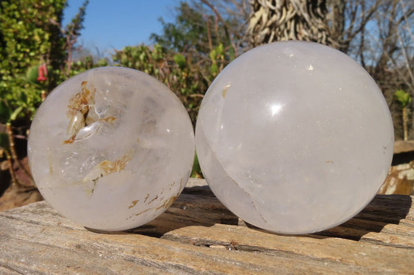 Polished Clear Quartz Crystal Balls  x 2 From Madagascar