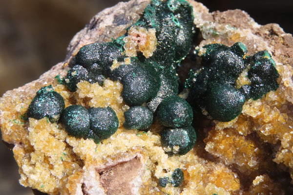 Natural Rare Ball Malachite On Drusy Quartz & Dolomite Specimens x 3 From Kambove, Congo