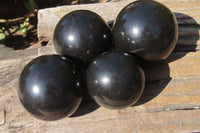 Polished Black Basalt Spheres  x 4 From Madagascar