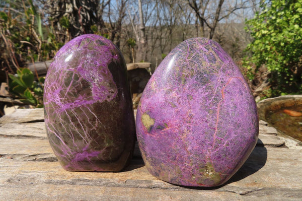 Polished Stichtite & Serpentine Standing Free Forms x 2 From Barberton, South Africa