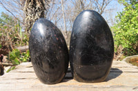 Polished Schorl Black Tourmaline Standing Free Forms x 2 From Madagascar