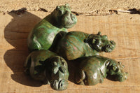 Polished Green Verdite Hippo Carvings  x 3 From Mazoe, Zimbabwe