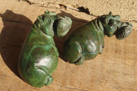 Polished Green Verdite Hippo Carvings  x 3 From Mazoe, Zimbabwe