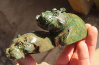 Polished Green Verdite Hippo Carvings  x 3 From Mazoe, Zimbabwe