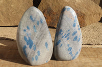 Polished Blue Spotted Spinel Quartz Standing Free Forms x 2 From Madagascar