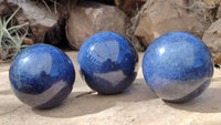 Polished Blue Lazulite Spheres  x 3 From Madagascar