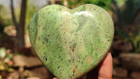 Polished Green Chrysoprase Hearts & Standing Free Forms  x 6 From Antsirabe, Madagascar