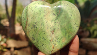 Polished Green Chrysoprase Hearts & Standing Free Forms  x 6 From Antsirabe, Madagascar