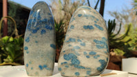 Polished Blue Spotted Spinel Quartz Standing Free Forms x 2 From Madagascar