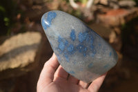 Polished Blue Spotted Spinel Quartz Standing Free Forms x 2 From Madagascar