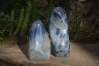 Polished Blue Spotted Spinel Quartz Standing Free Forms x 2 From Madagascar