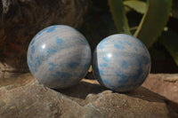 Polished Blue Spotted Spinel Quartz Spheres x 2 From Madagascar