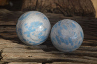 Polished Blue Spotted Spinel Quartz Spheres x 2 From Madagascar