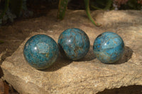 Polished Blue Apatite Spheres  x 3 From Betroka, Madagascar