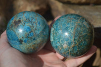 Polished Blue Apatite Spheres  x 3 From Betroka, Madagascar