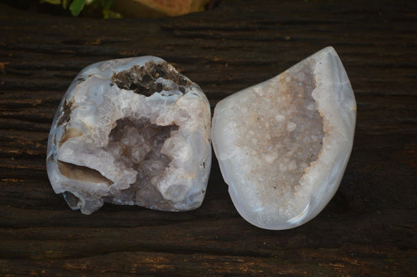 Polished Crystal Centred Agate Free Forms  x 2 From Madagascar