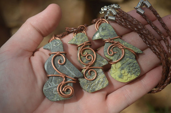 Polished Copper Wire Wrapped Leopard stone Eagle Pendants  x 6 From Zimbabwe